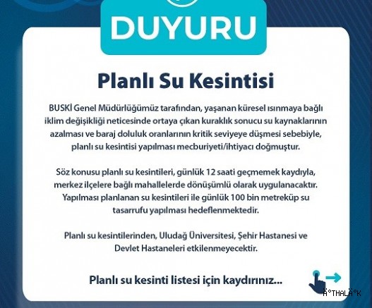 Bursa'da Planlı Su Kesintisi ve Güncelleme