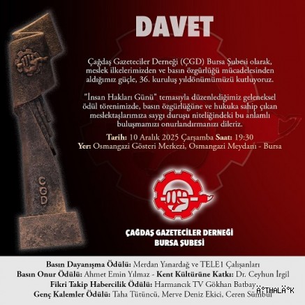 ÇGD Bursa Şubesi Ödülleri Açıklandı