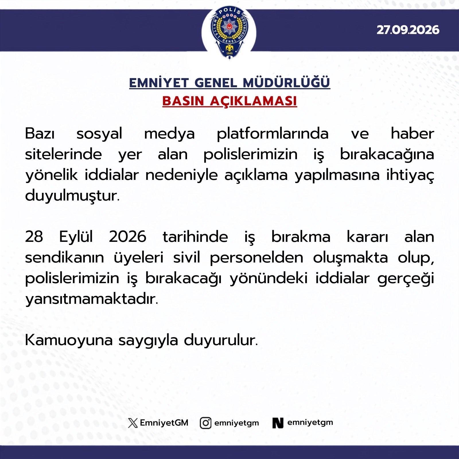 Emniyetten İş Bırakma İddialarına Net Yalanlama