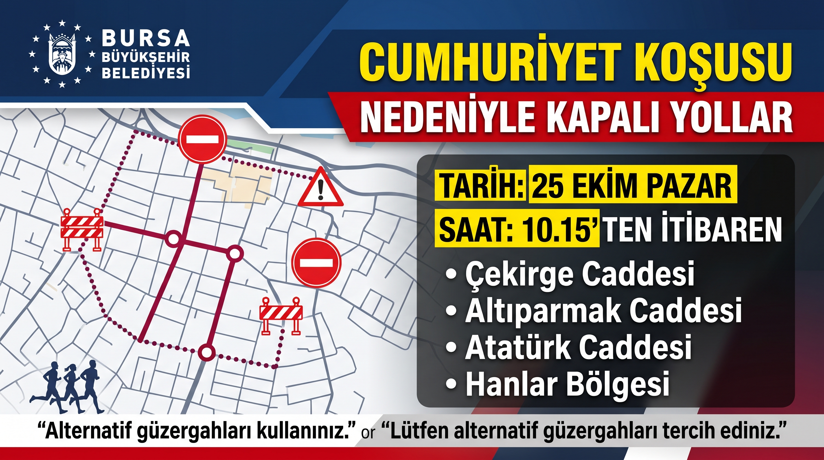 Bursa'da Koşu Nedeniyle Yollar Kapanıyor